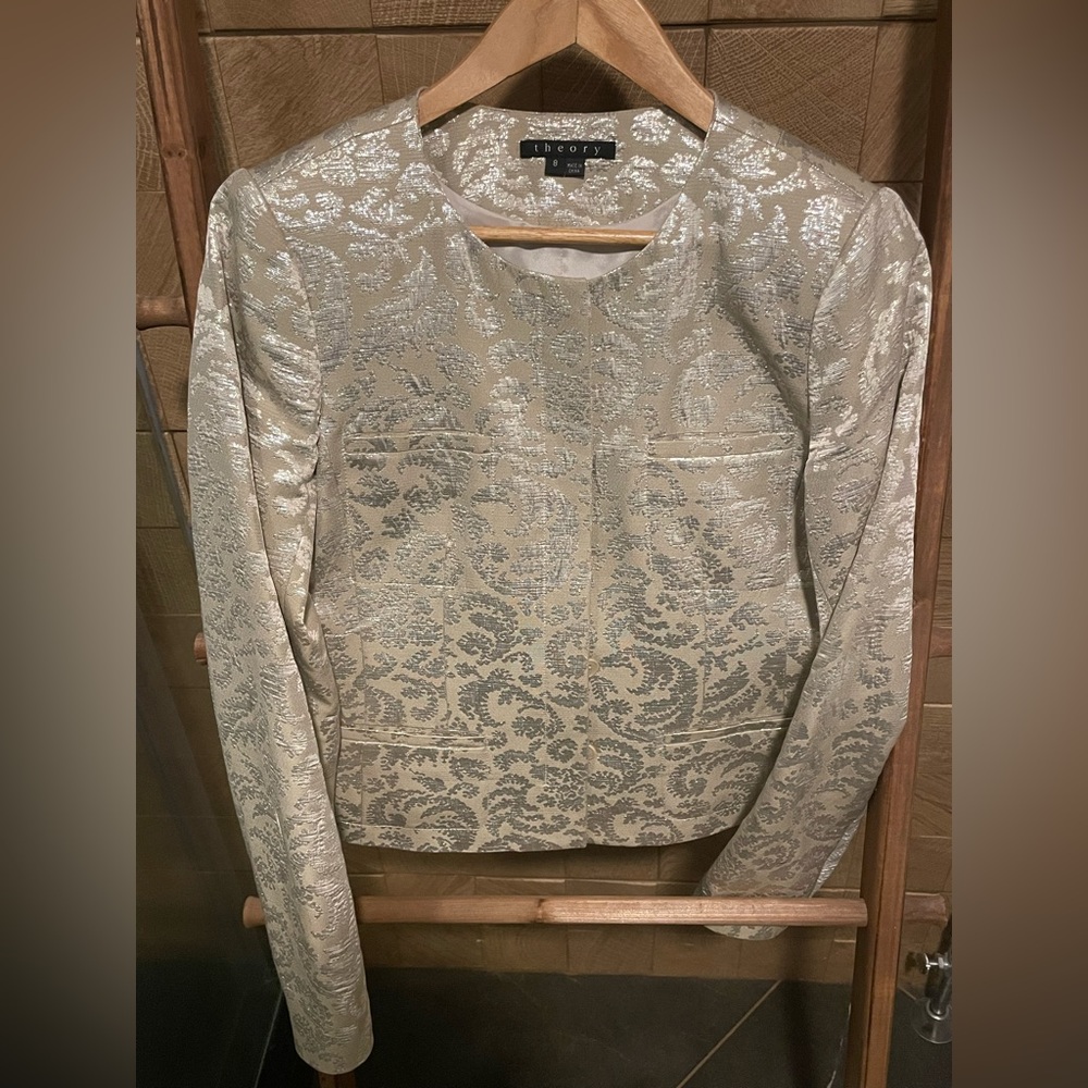 Stunning old money Silver Brocade Jacket by Theory